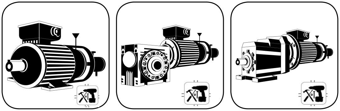 D EP DC Elektromotor (im Bild) Reparatur und mit Schneckengetriebemotor (im Bild) Reparatur und mit Stirnradgetriebemotor (im Bild) Reparatur